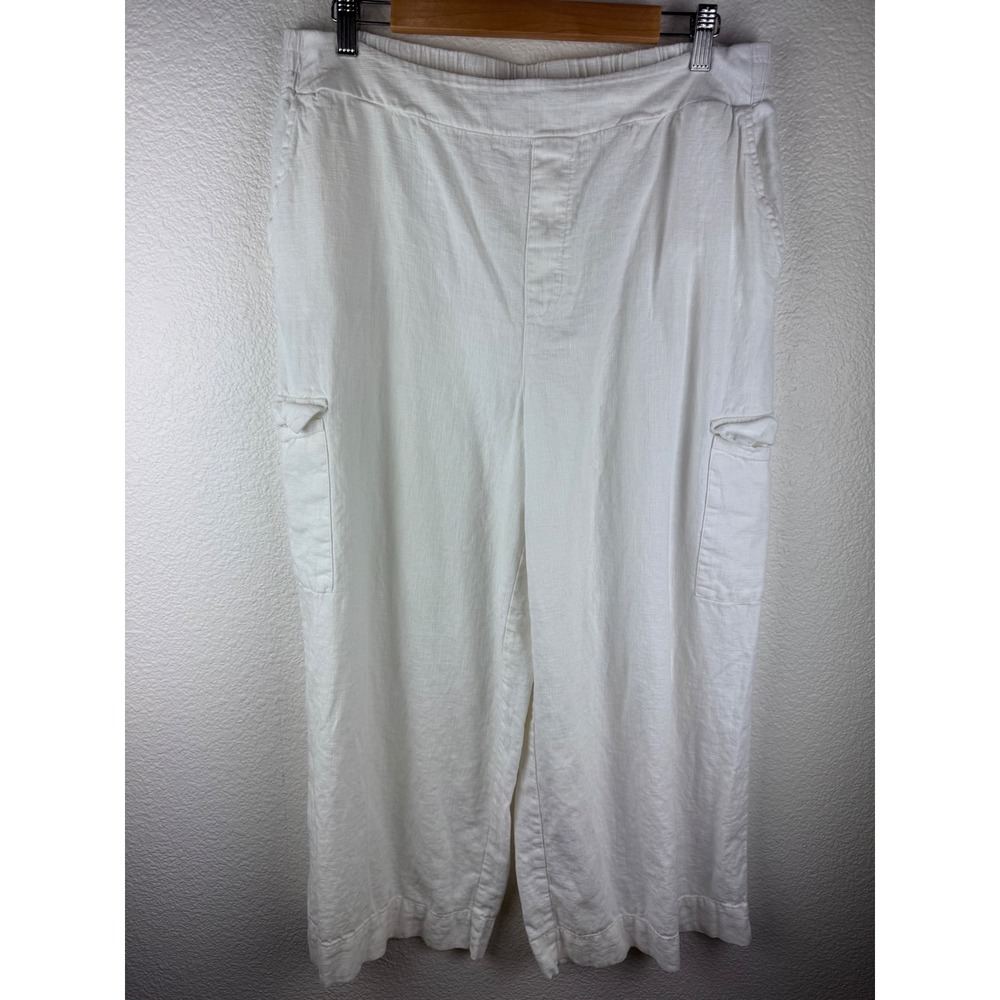 Jessica Simpson Womens White Linen Viscose‎ Cargo Pants Size L Resort Vacation